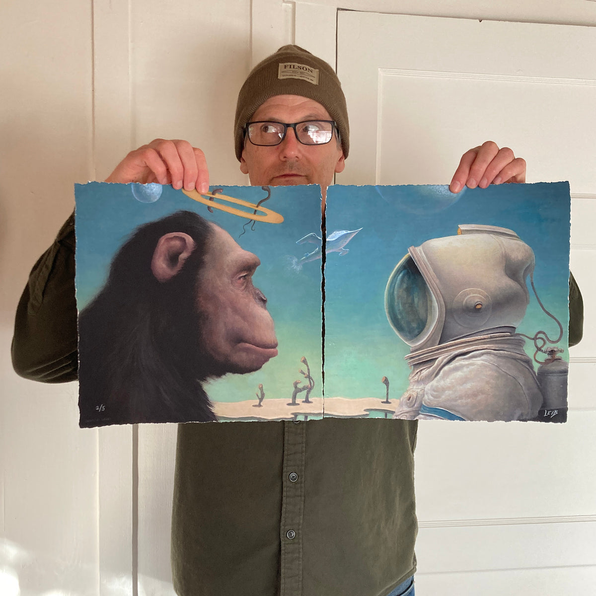 Chris Leib &quot;Uncommon Agreement&quot; - Hand-Embellished Diptych Edition #1/5 - 17 x 17&quot; Each