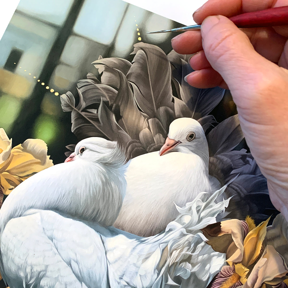 Josie Morway &quot;Fancy Pigeons...&quot; - Hand-Embellished Edition of 5 - 12 x 12&quot;