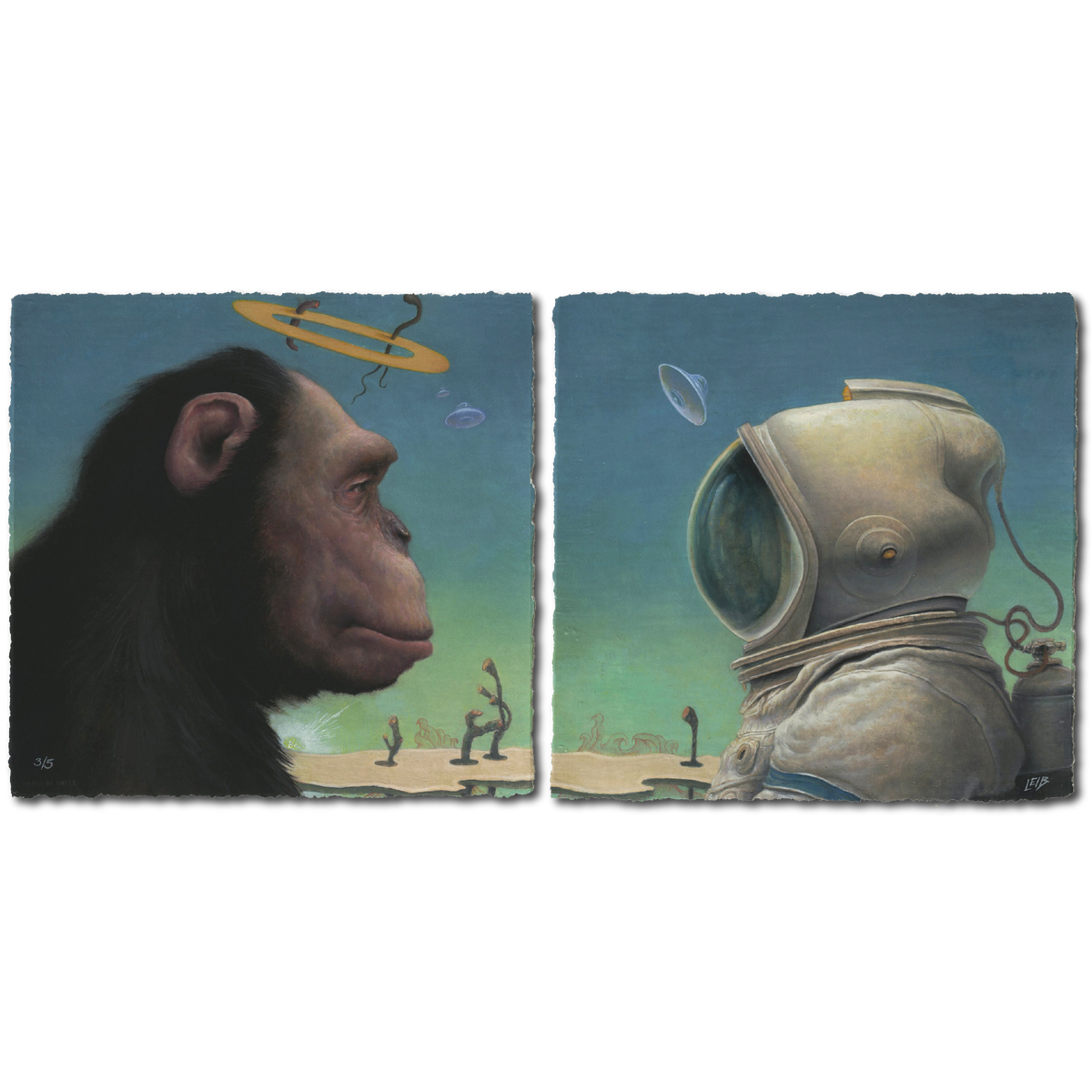 Chris Leib &quot;Uncommon Agreement&quot; - Hand-Embellished Diptych Edition #3/5 - 17 x 17&quot; Each