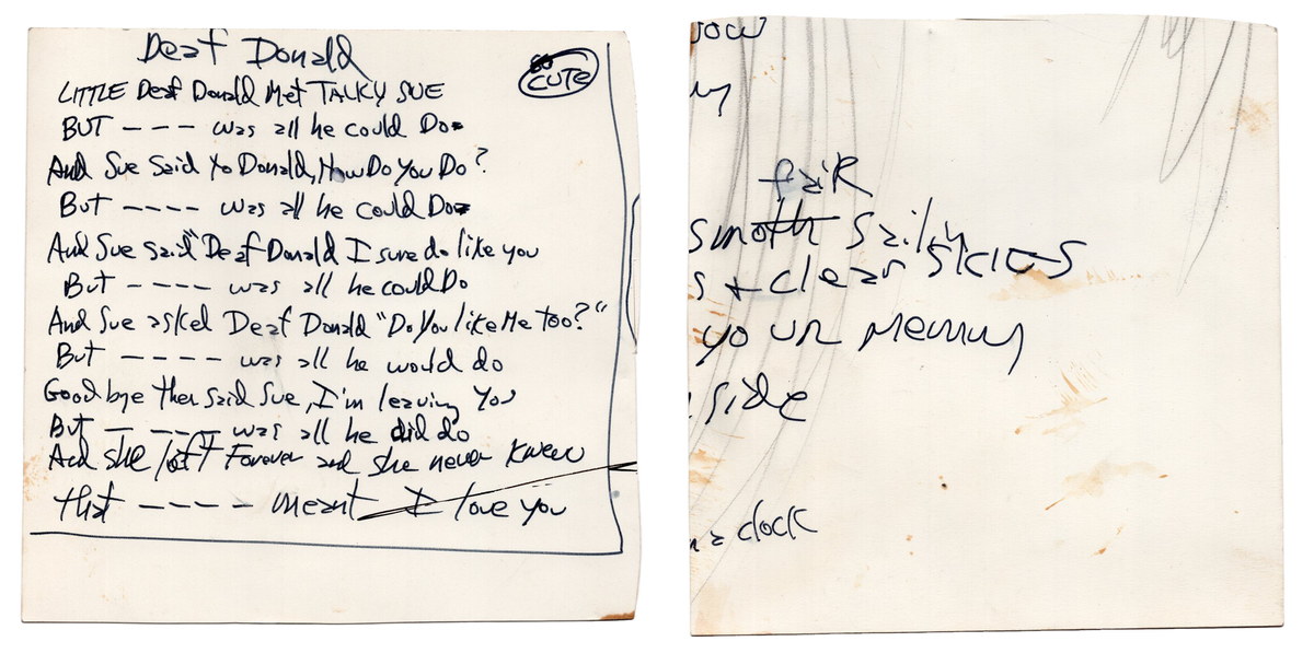 Shel Silverstein - Hand-Written &quot;Deaf Donald&quot; Lyrics