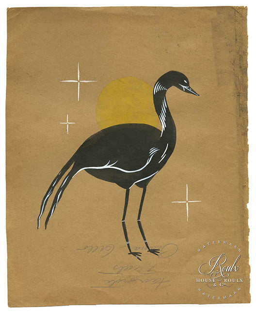 Rich Cali &quot;Bird&quot; - Original Brushed Ink on Vintage Found Paper