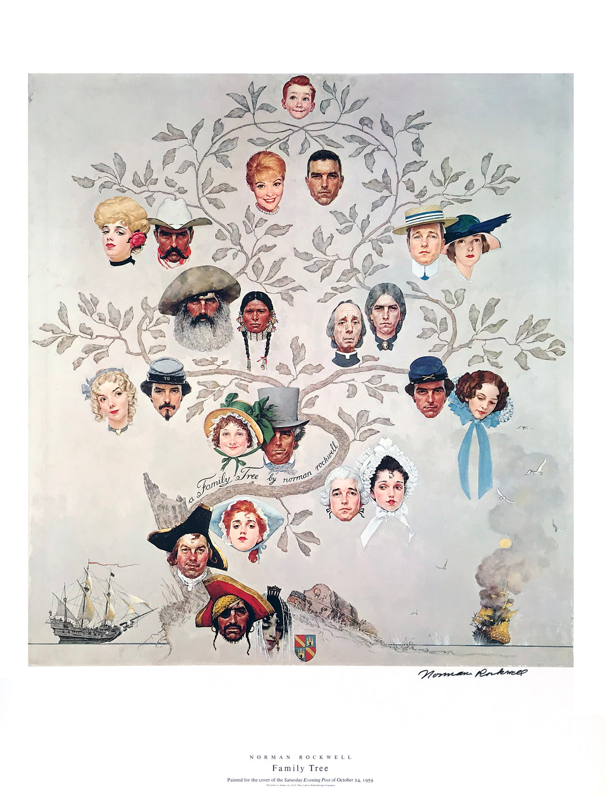 Norman Rockwell - &quot;Family Tree&quot; - Signed Offset Print - 19 x 25&quot;