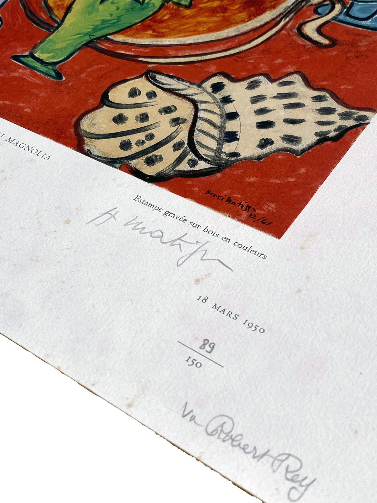 Henri Matisse - &quot;Nature Morte Au Magnolia&quot; - Signed 1950 Robert Rey Print - 18.3 x 14.3&quot;