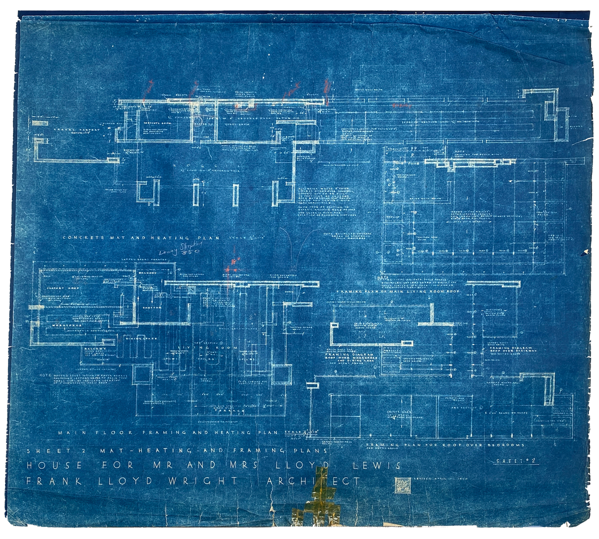 Frank Lloyd Wright - Original &quot;Lloyd Lewis House&quot; Working Blueprint