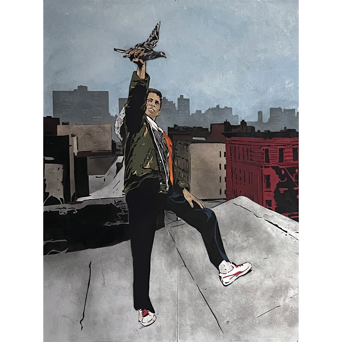 Chris Stain &quot;Up on the Roof&quot; - Original Stencil Painting - 30 x 40&quot;