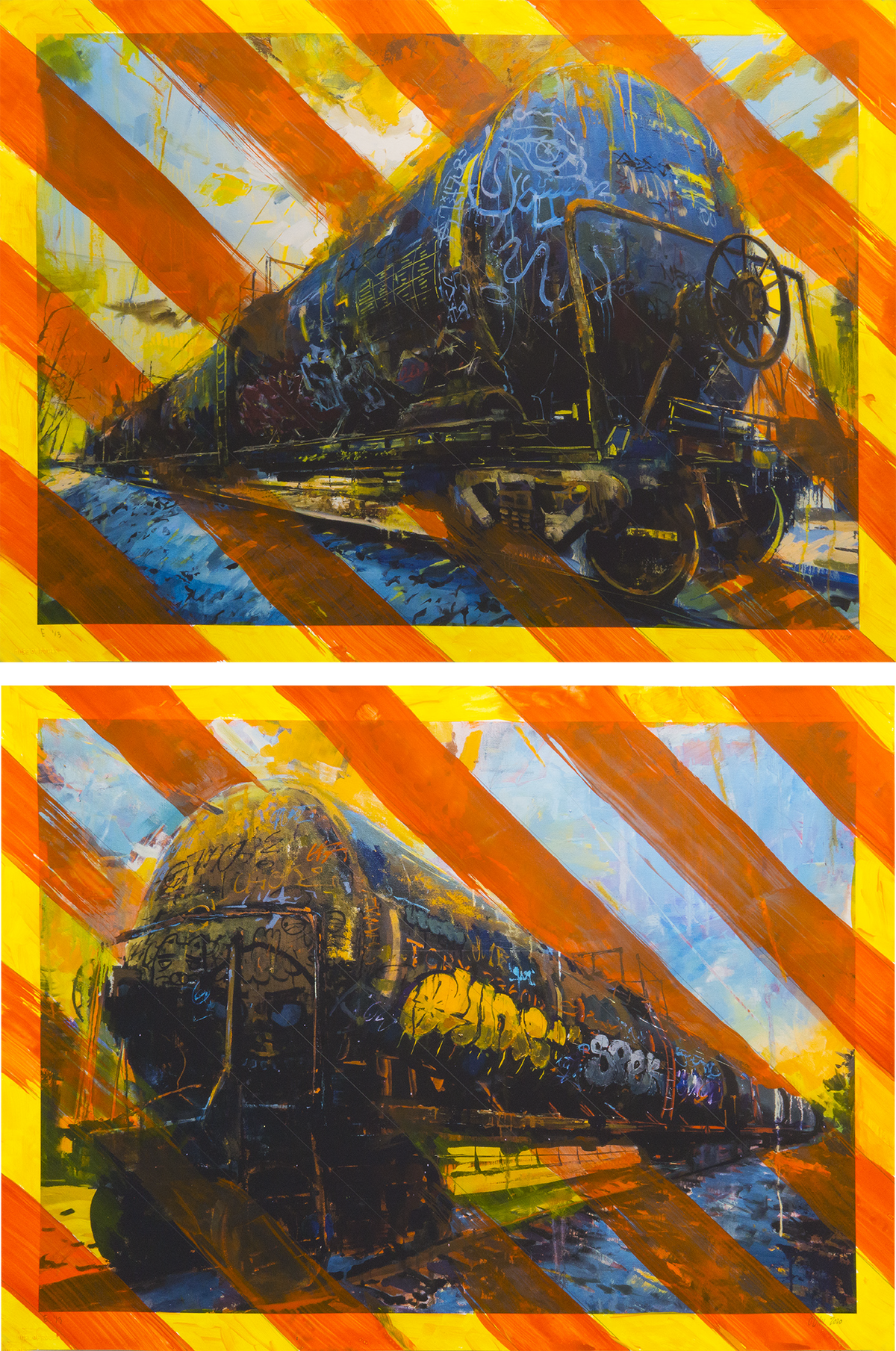 Adam J. O&#39;Day &quot;Oil Tanker 1 &amp; 2&quot; - Hand-Painted Print Set, #1/3 - 18 x 24&quot; Each