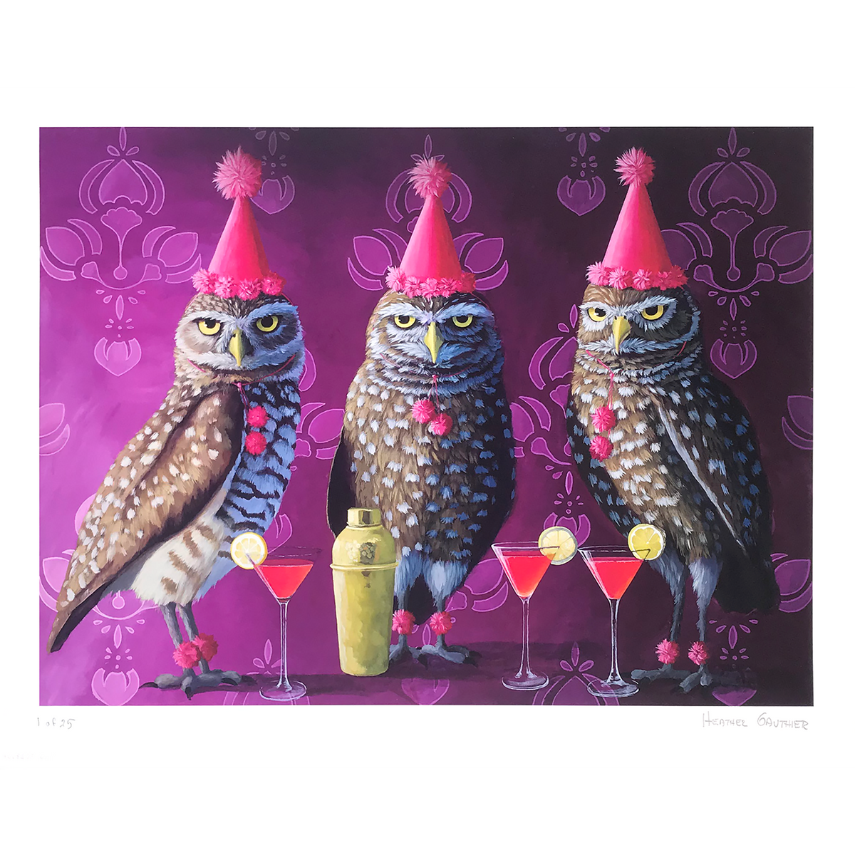 Heather Gauthier &quot;Party Owls&quot; - Archival Print, Limited Edition of 25 - 16 x 20&quot;