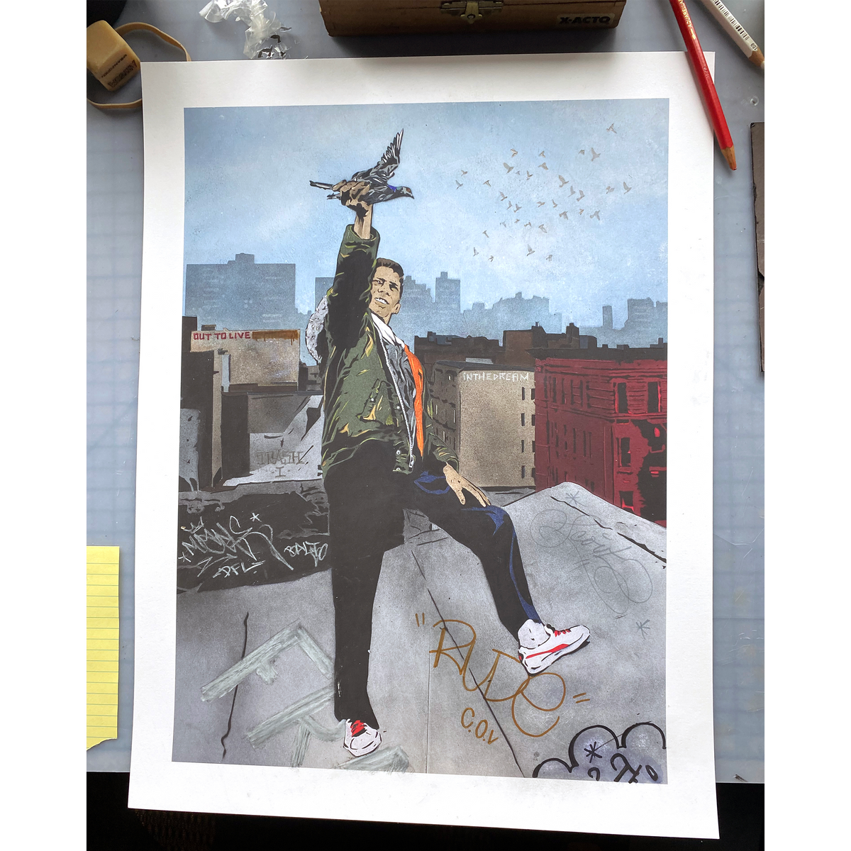 Chris Stain &quot;Up on the Roof&quot; - Hand-Embellished Edition of 15 - 13 x 17&quot;