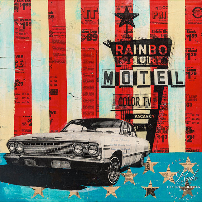Robert Mars &quot;Rainbo Motel&quot; - Original Mixed Media and Resin on Wood