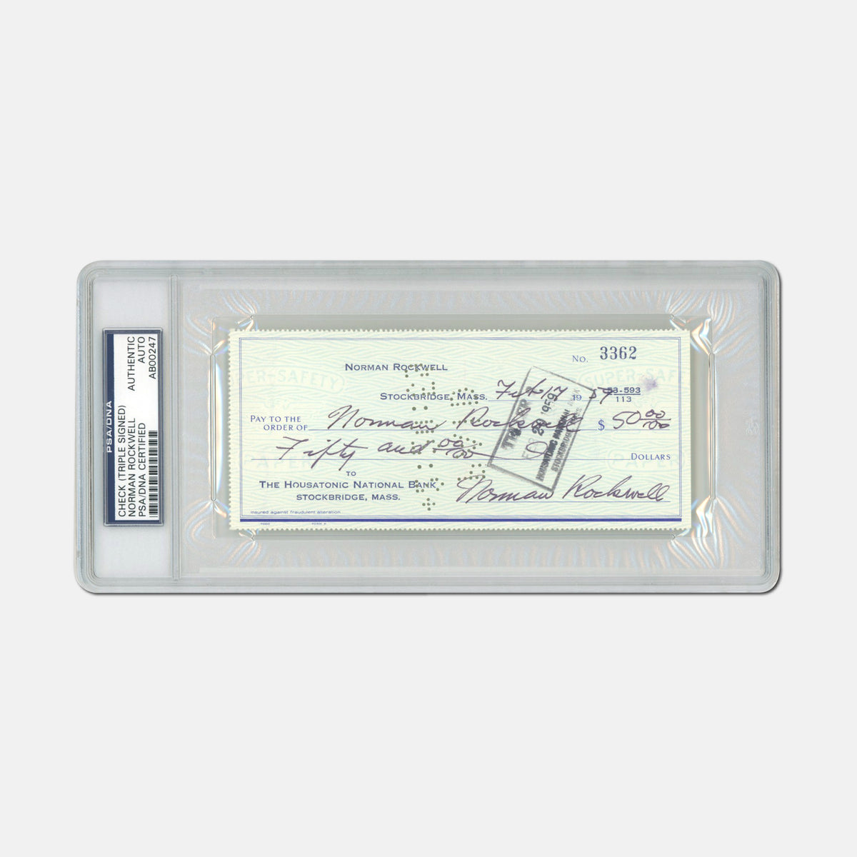 Norman Rockwell - 3 x Signed Personal Check, 1959 - PSA Slabbed
