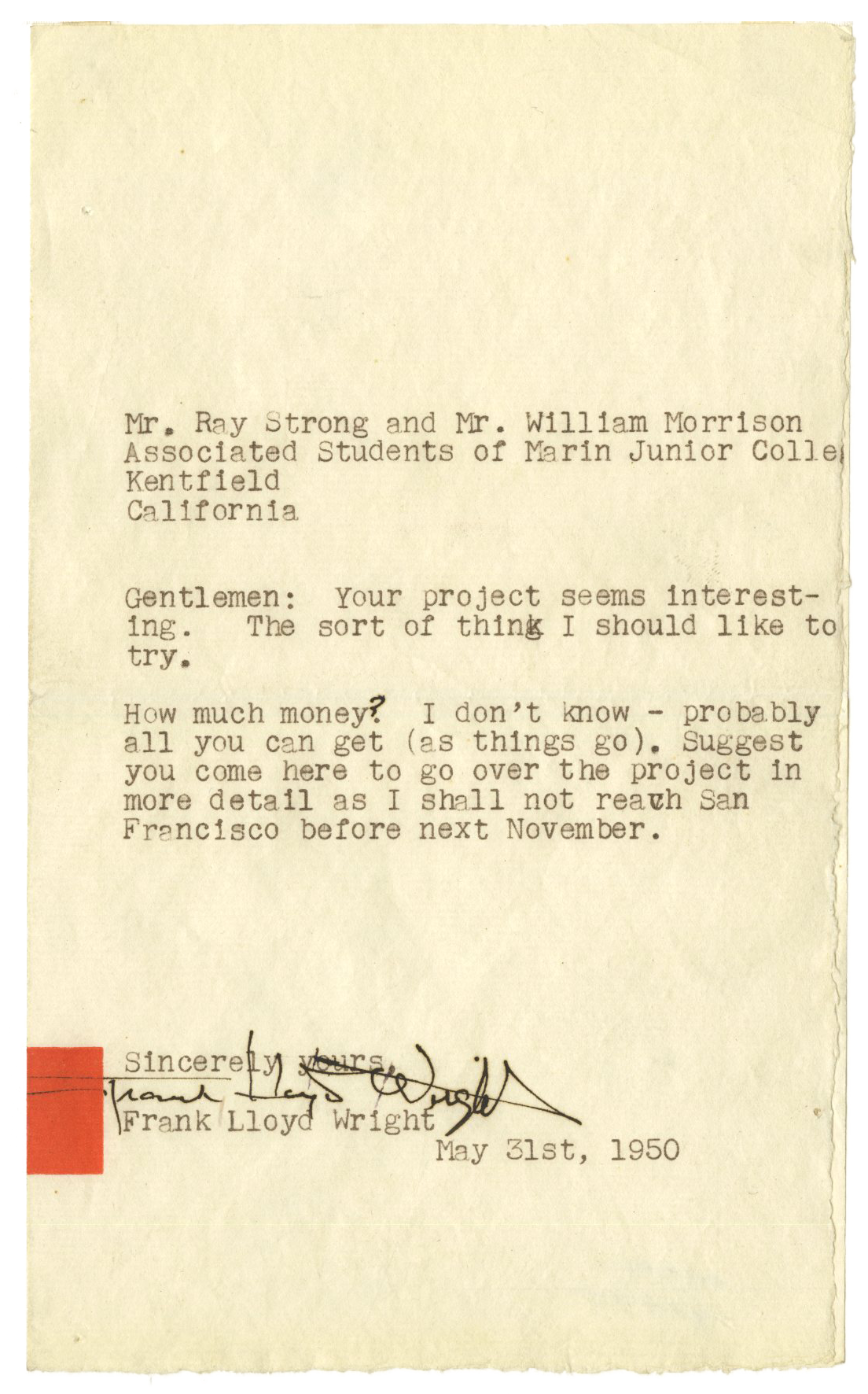 Frank Lloyd Wright - Signed Letter (TLS) - 1950