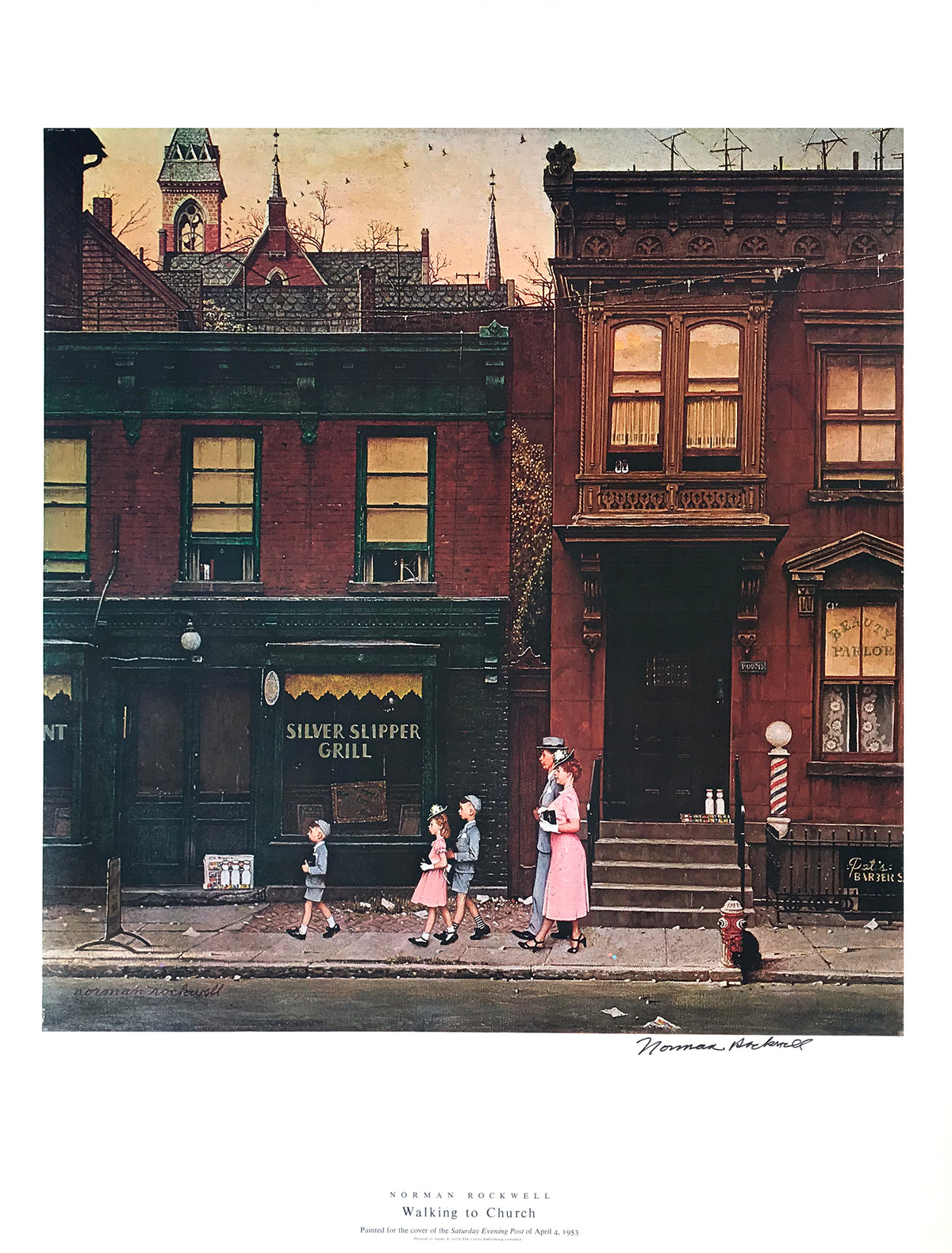 Norman Rockwell - &quot;Walking to Church&quot; - Signed Offset Print - 19 x 25&quot;