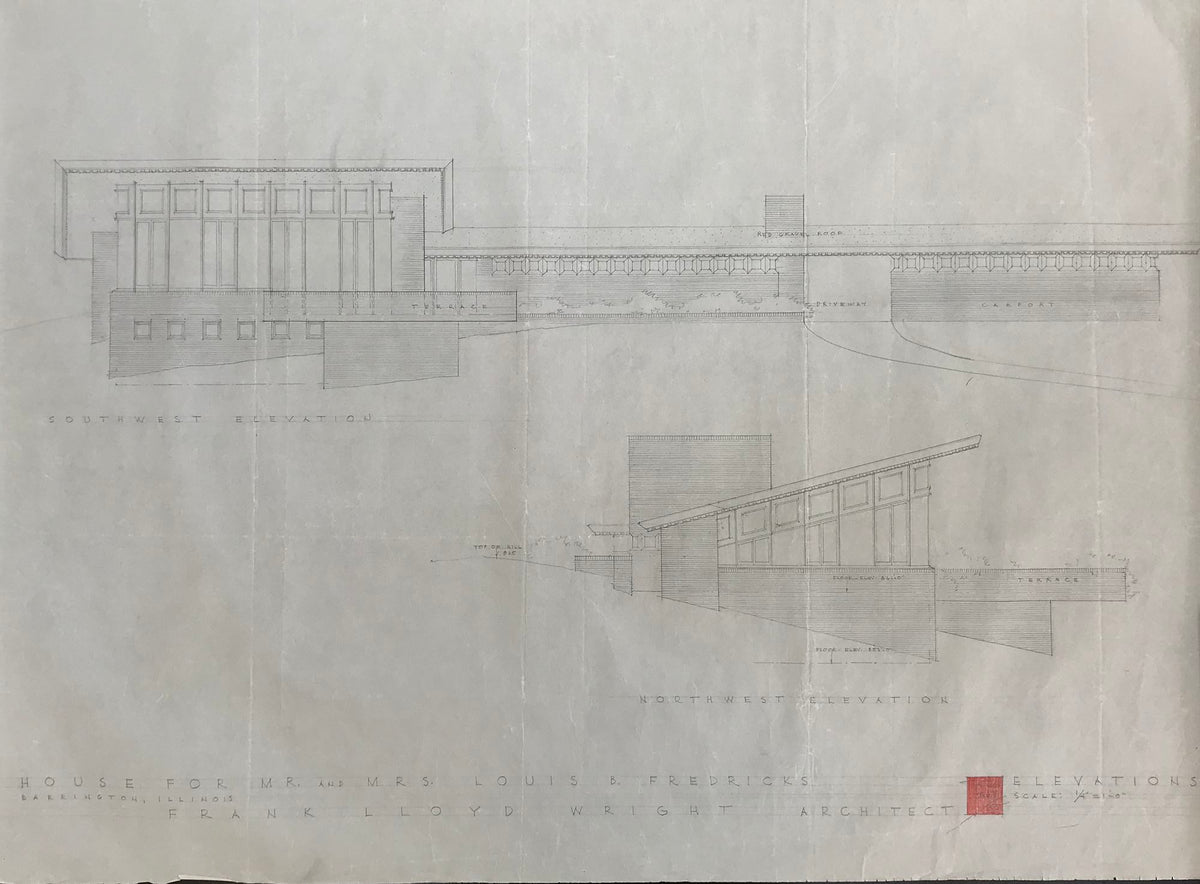 Frank Lloyd Wright - Signed Original &quot;Louis B. Frederick House&quot; Working Architecture Drawing