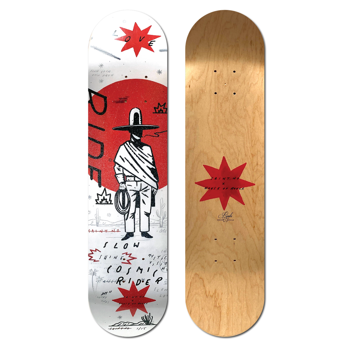 SAINT NO &quot;Cosmic Rider: Side B&quot; - Skate Deck, Hand-Embellished Edition of 15