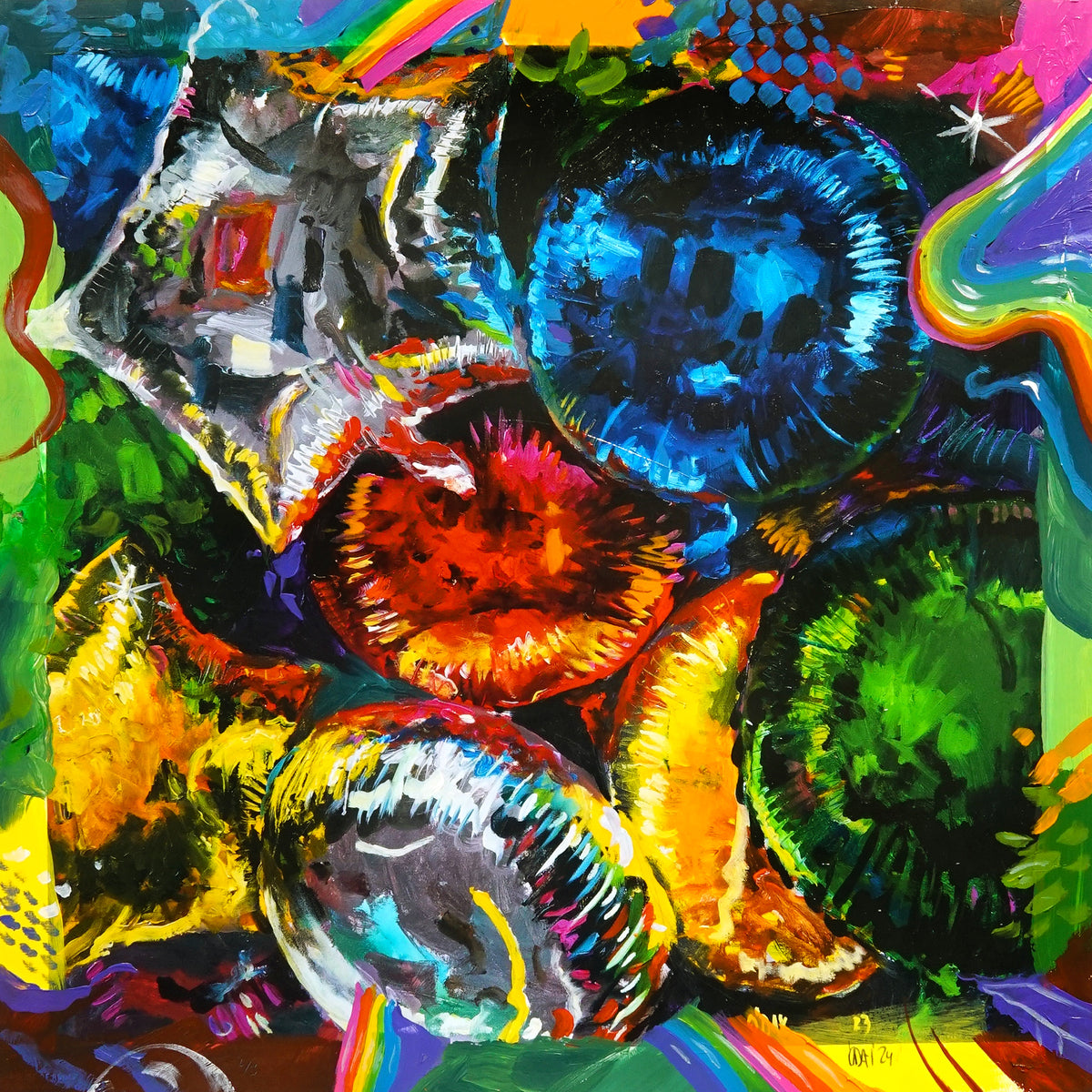 Adam J. O&#39;Day &quot;Balloons (Swirly Rainbow)&quot; - Unique Hand-Panted Multiple - 20 x 20&quot;
