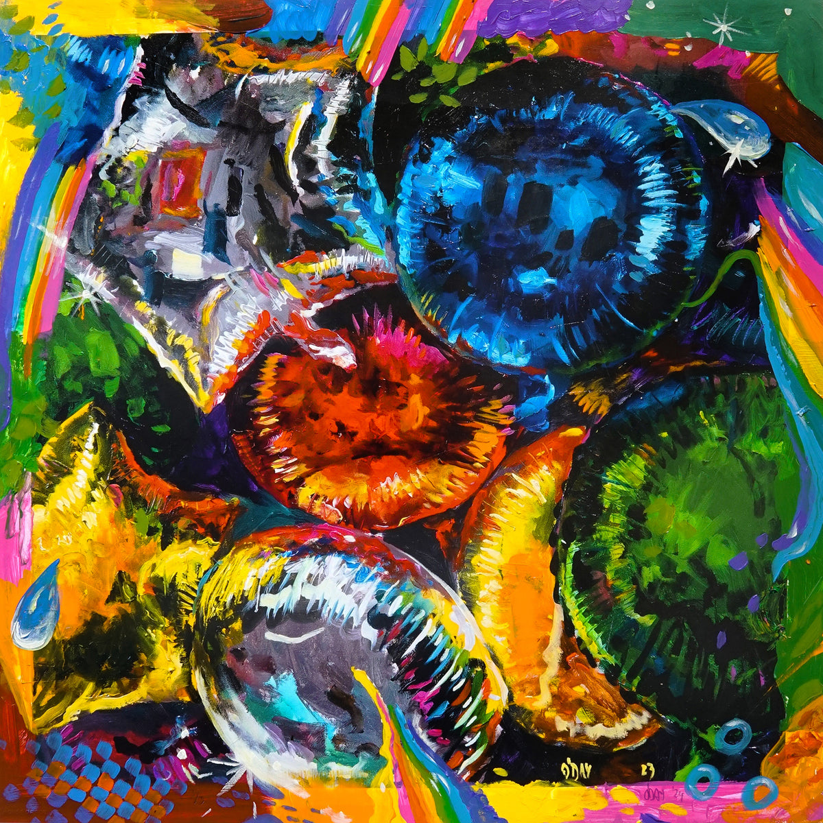 Adam J. O&#39;Day &quot;Balloons (Droplets)&quot; - Unique Hand-Panted Multiple - 20 x 20&quot;