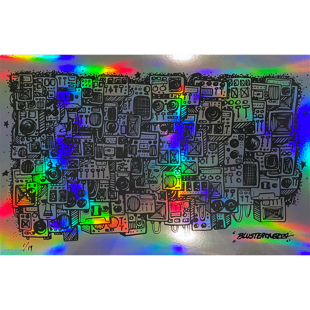 BlusterOne &quot;Still Here&quot; (Black on Rainbow Foil w 1/1 Gold Chase Chance) - Screen Printed Edition of 19 - 11 x 17&quot;