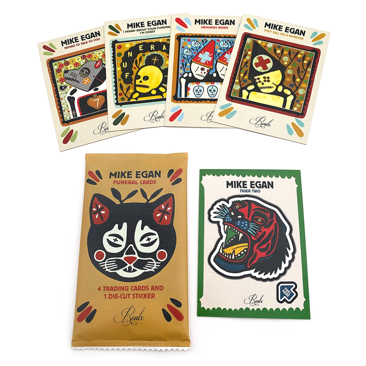 Mike Egan &quot;Funeral Cards&quot; Artist Trading Cards Pack (4 Base Cards + 1 Sticker)