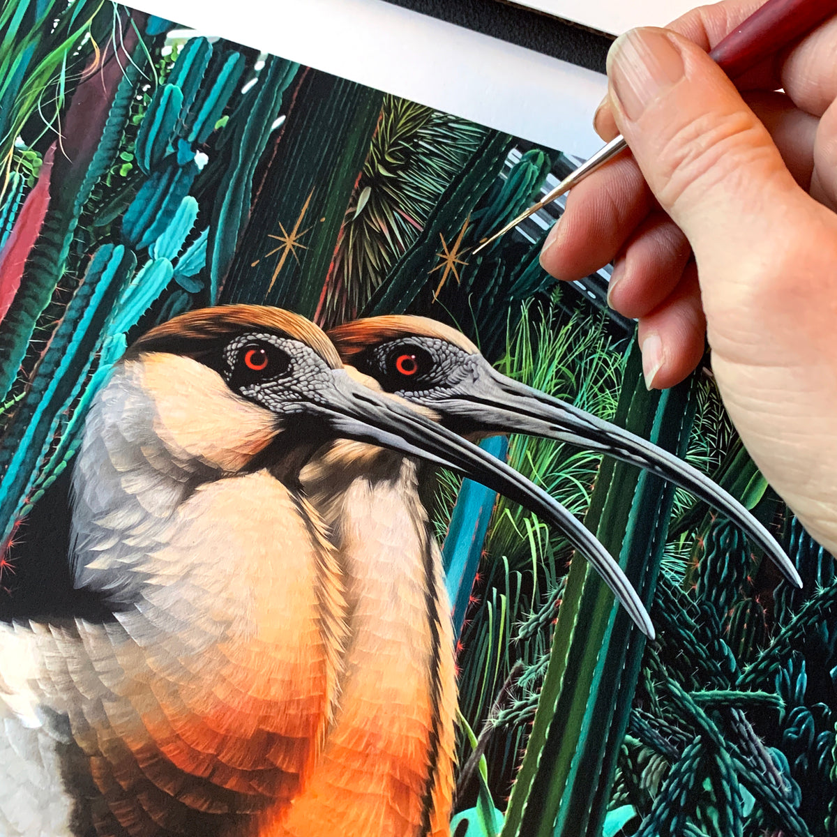 Josie Morway &quot;Vigilant Ibises...&quot; - Hand-Embellished Edition of 5 - 12 x 12&quot;