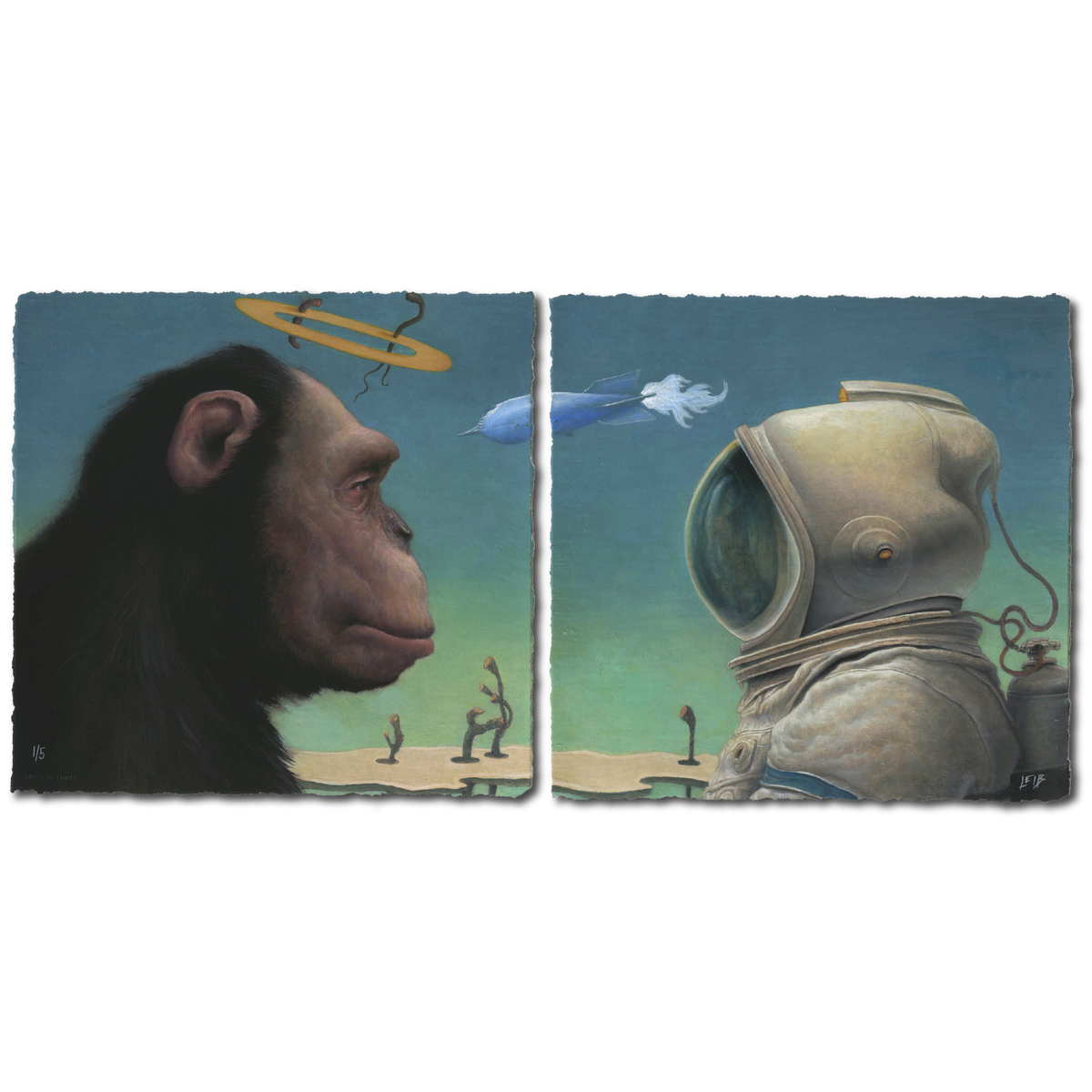 Chris Leib &quot;Uncommon Agreement&quot; - Hand-Embellished Diptych Edition #1/5 - 17 x 17&quot; Each