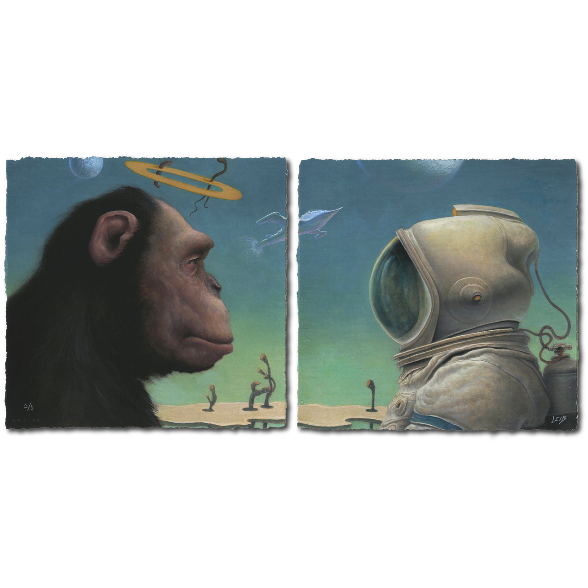 Chris Leib &quot;Uncommon Agreement&quot; - Hand-Embellished Diptych Edition #2/5 - 17 x 17&quot; Each