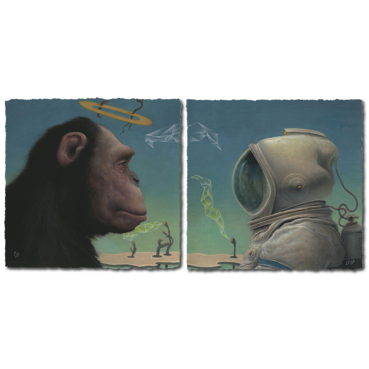 Chris Leib &quot;Uncommon Agreement&quot; - Hand-Embellished Diptych Edition #4/5 - 17 x 17&quot; Each