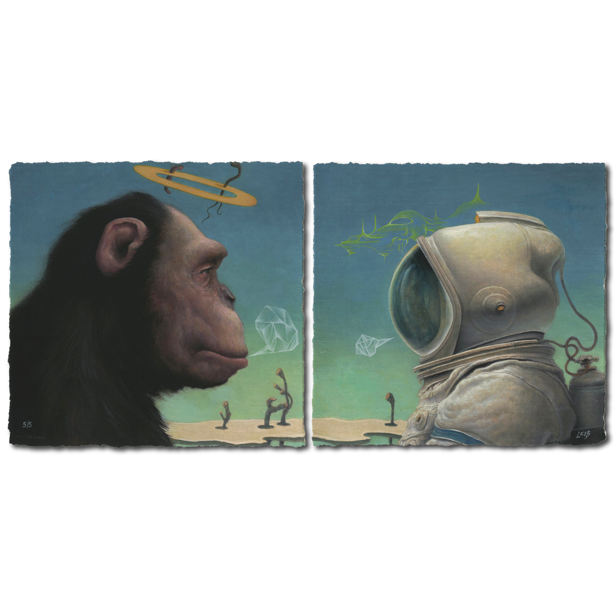 Chris Leib &quot;Uncommon Agreement&quot; - Hand-Embellished Diptych Edition #5/5 - 17 x 17&quot; Each