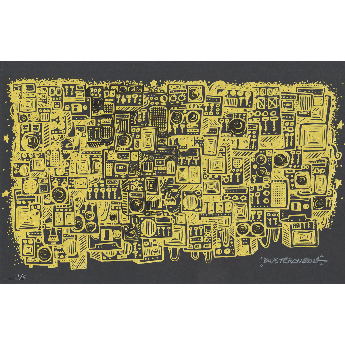 BlusterOne &quot;Still Here&quot; (Metallic Gold on Black) - Hand-Embellished, Screen Printed Edition of 5 - 11 x 17&quot;