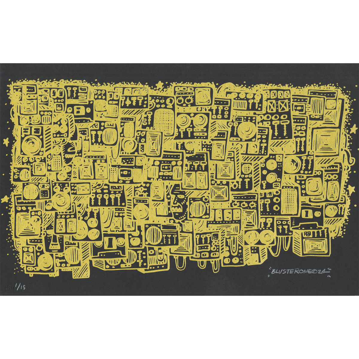 BlusterOne &quot;Still Here&quot; (Metallic Gold on Black) - Screen Printed Edition of 15 - 11 x 17&quot;
