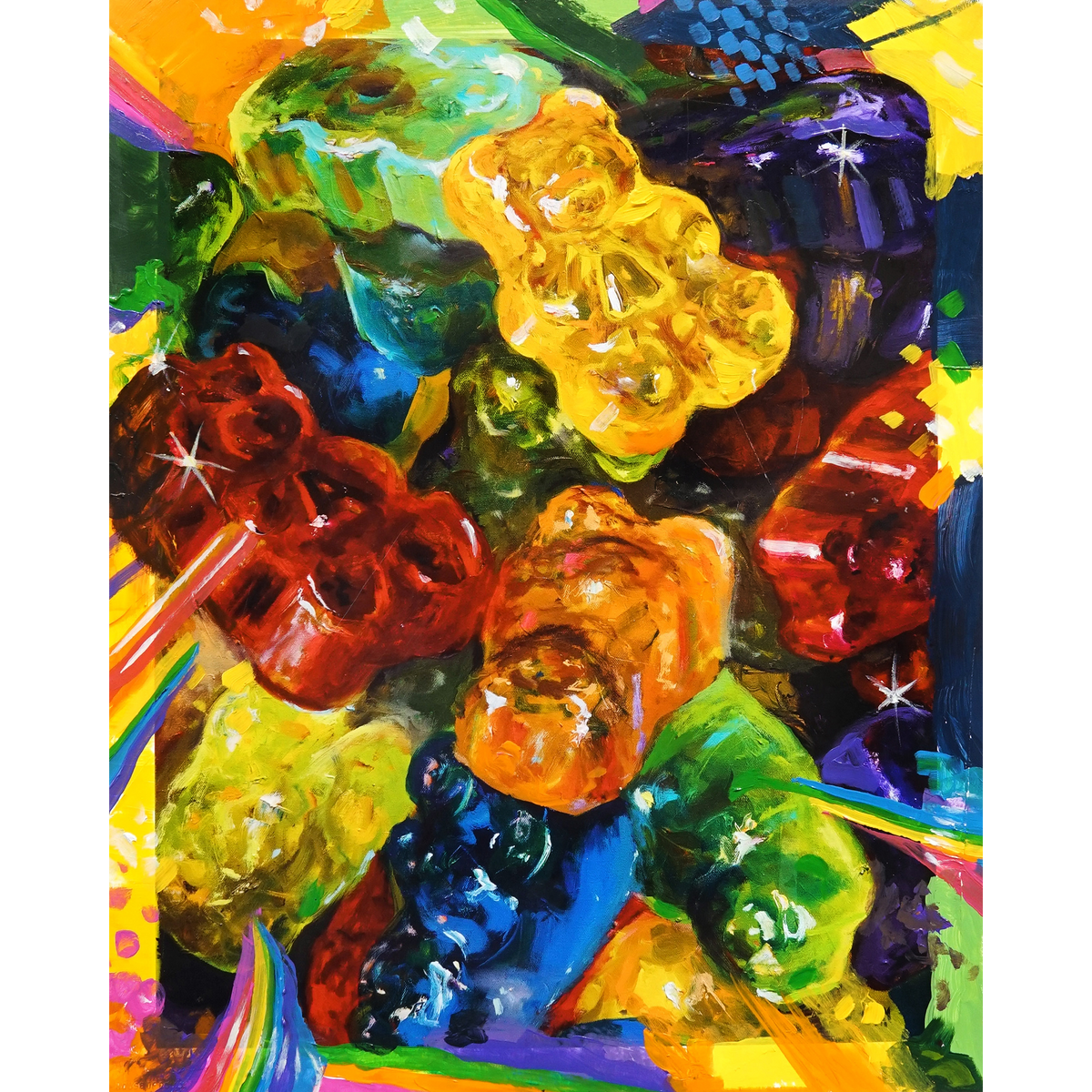Adam J. O&#39;Day &quot;Gummies (Sparkles)&quot; - Unique Hand-Panted Multiple - 16 x 20&quot;