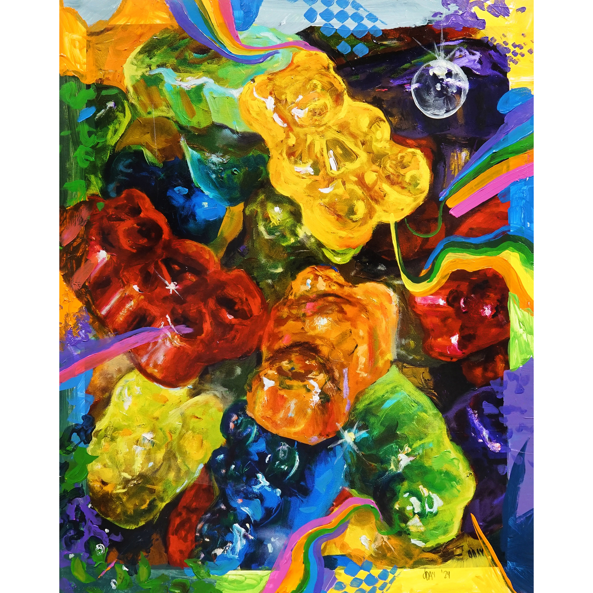 Adam J. O&#39;Day &quot;Gummies (Bubbles)&quot; - Unique Hand-Panted Multiple - 16 x 20&quot;