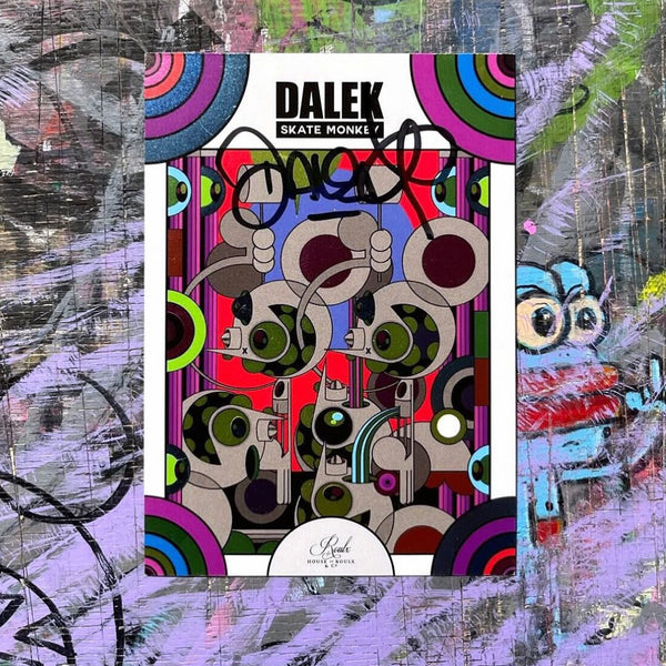 Planche De Skate Dalek Space Monkey SIGNÉE - Deck Art, Bleu Marine Et Rose, Neuf, Collection USA