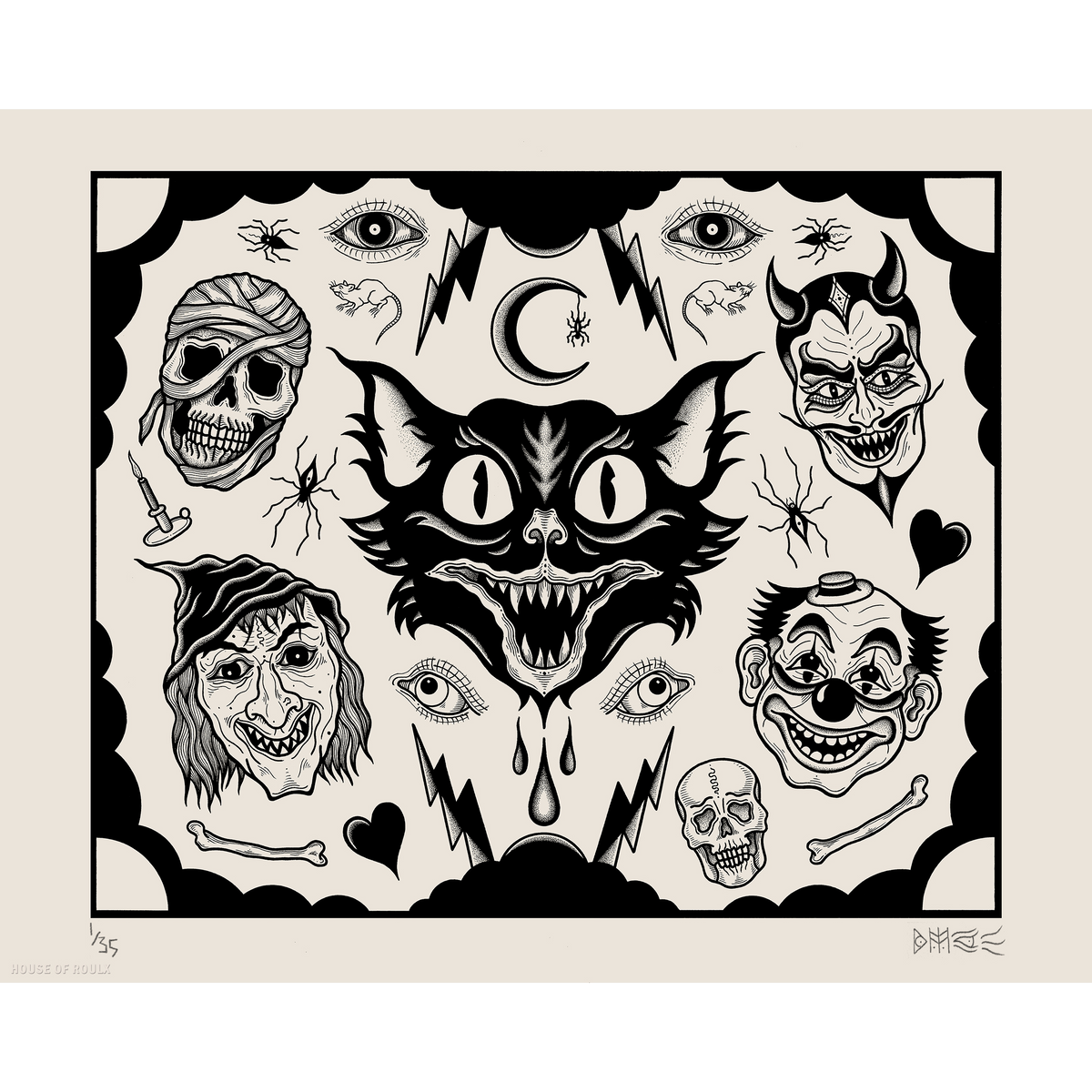 Bonethrower - &quot;MONSTER MASH (Black &amp; Cream)&quot; - Screen Printed Edition of 35 - 16 x 20&quot;