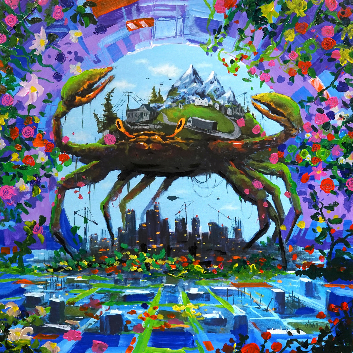 Adam J. O&#39;Day &quot;Moving Mountains (Flora)&quot; - Unique Hand-Painted Multiple - 17 x 17&quot;