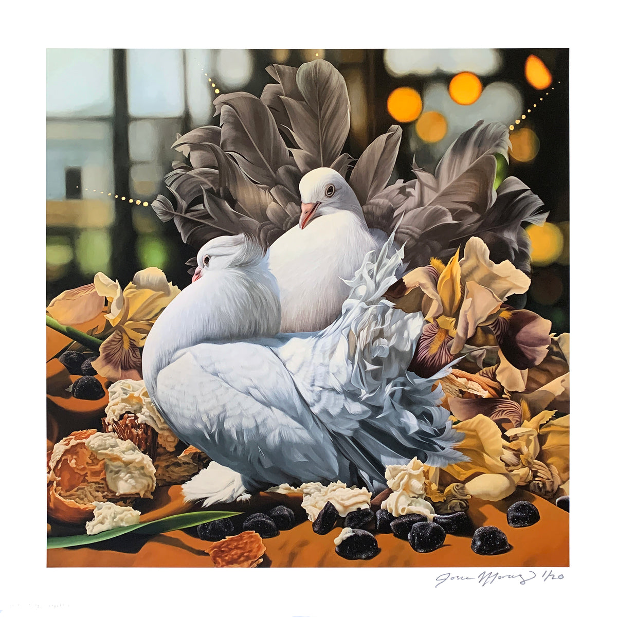 Josie Morway &quot;Fancy Pigeons...&quot; - Hand-Embellished Edition of 5 - 12 x 12&quot;