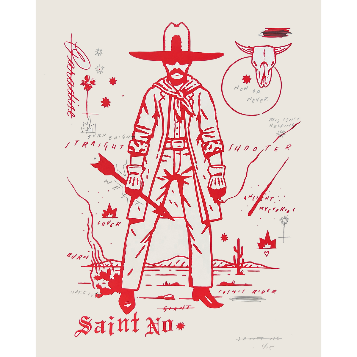 SAINT NO &quot;STRAIGHT SHOOTER&quot; - Hand-Embellished, Screen Printed Edition of 15 - 16 x 20&quot;