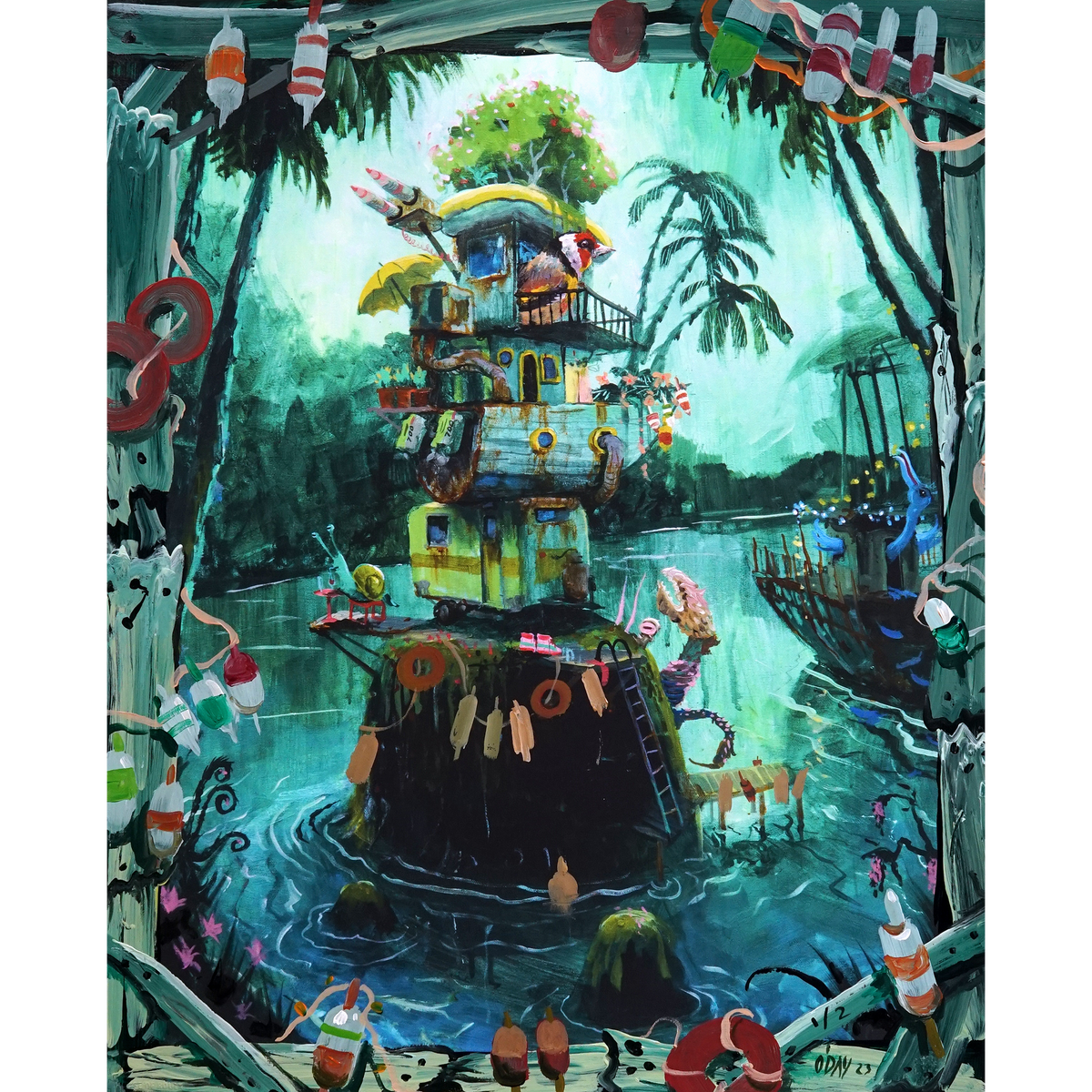 Adam J. O&#39;Day &quot;Table for One (Shack Life)&quot; - Unique Hand-Painted Multiple - 16 x 20&quot;