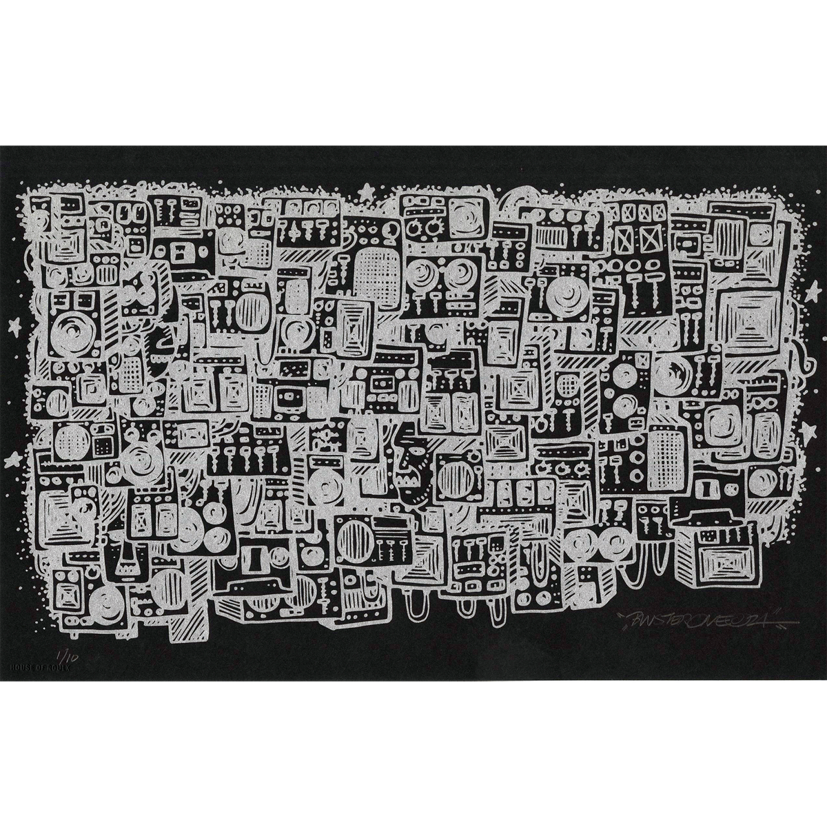BlusterOne &quot;Still Here&quot; (Metallic Silver on Black) - Screen Printed Edition of 10 - 11 x 17&quot;