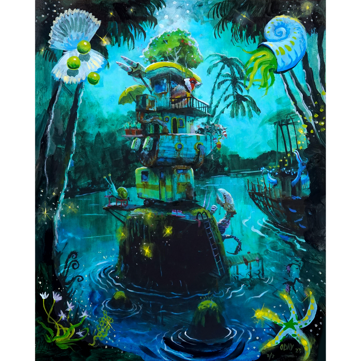 Adam J. O&#39;Day &quot;Table for One (Storybook Nocturne)&quot; - Unique Hand-Painted Multiple - 16 x 20&quot;