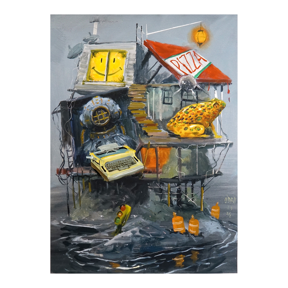 Adam J. O&#39;Day &quot;Spotted Toad Island (The Writer in Me)&quot; - Unique Hand-Painted Multiple - 18 x 24&quot;
