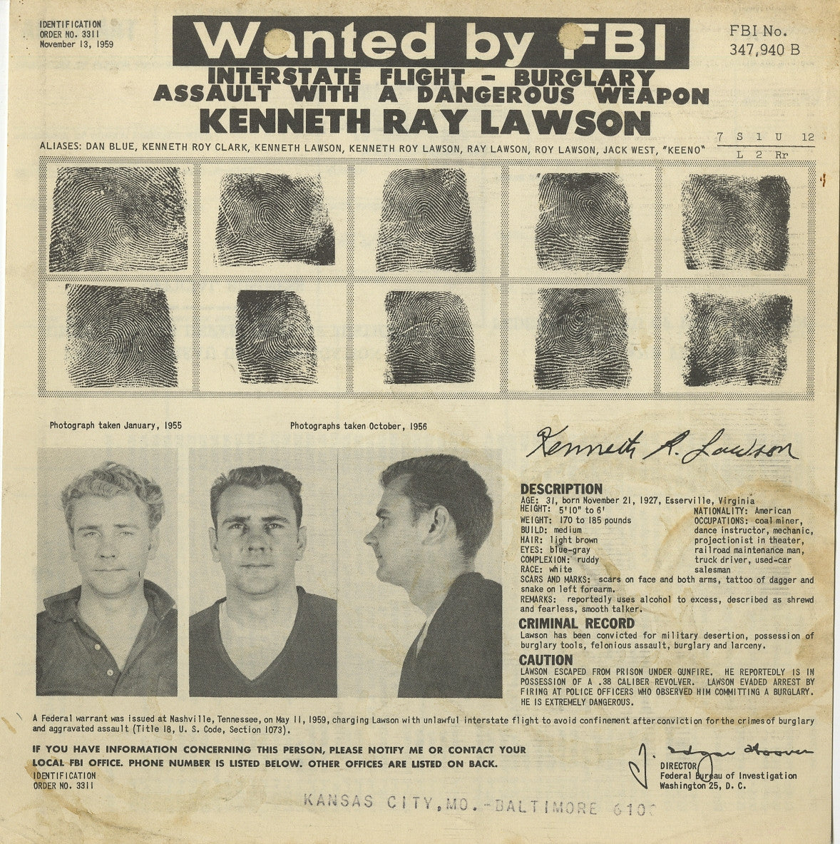 Mike Giant &quot;Kenneth Ray Lawson&quot; - Original Ink Illustration w Vintage Mugshot - 18 x 24