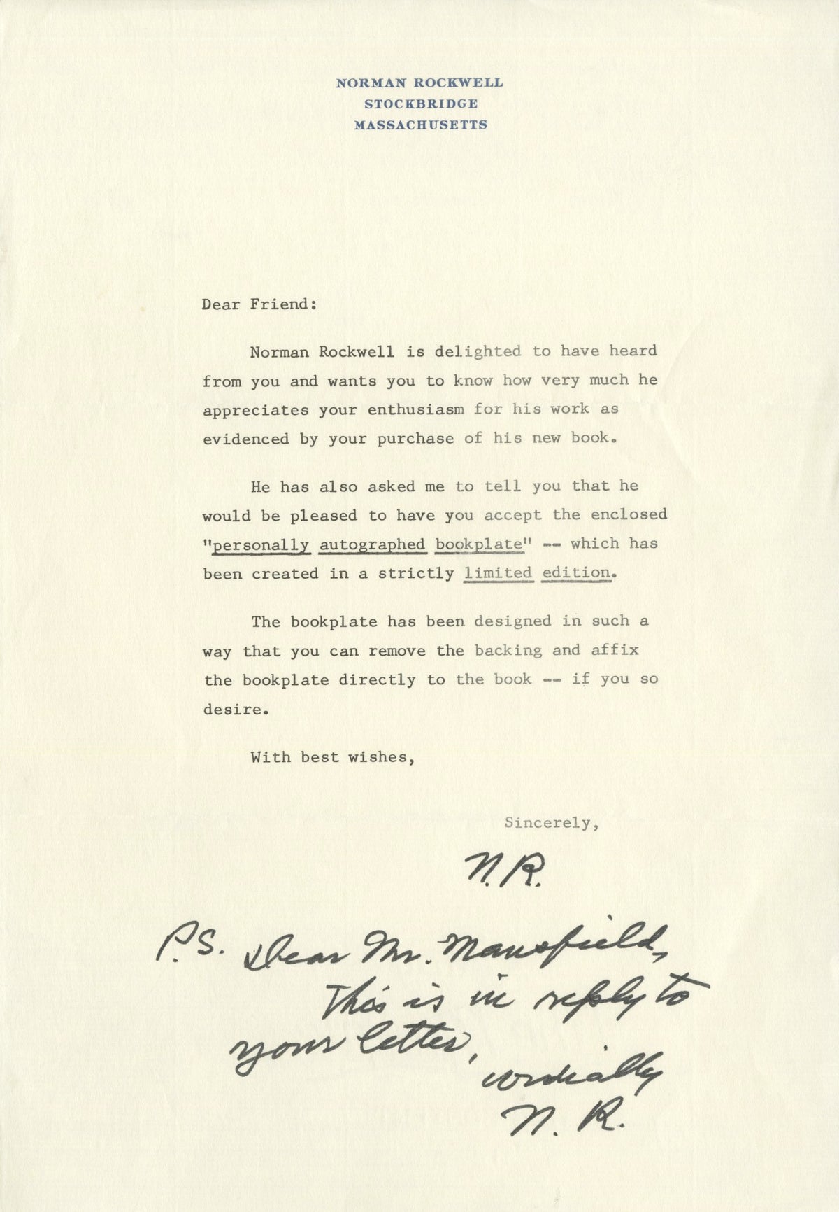 Norman Rockwell - Signed Letter (TLS)