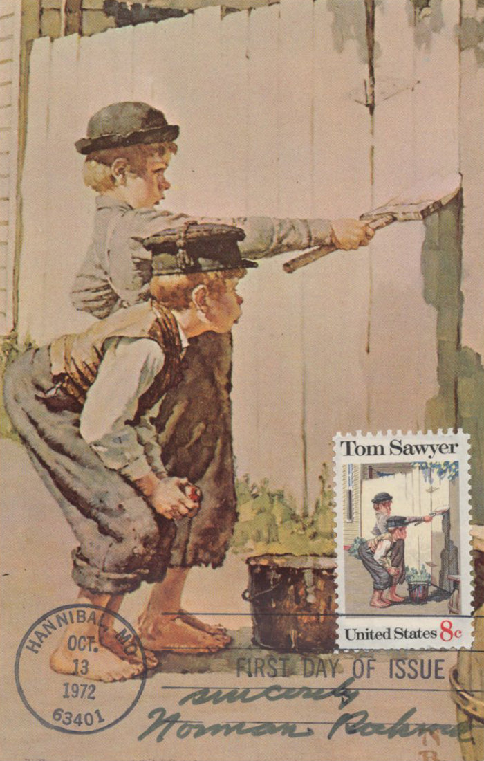 Norman Rockwell - &quot;Tom Sawyer&quot; - Signed Postcard