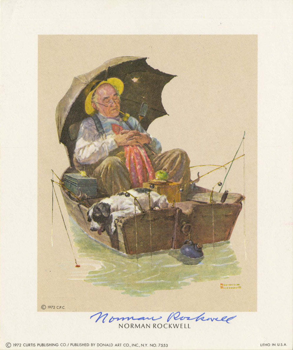 Norman Rockwell - &quot;Gone Fishing&quot; - Signed Mini Print - 5 x 6&quot;