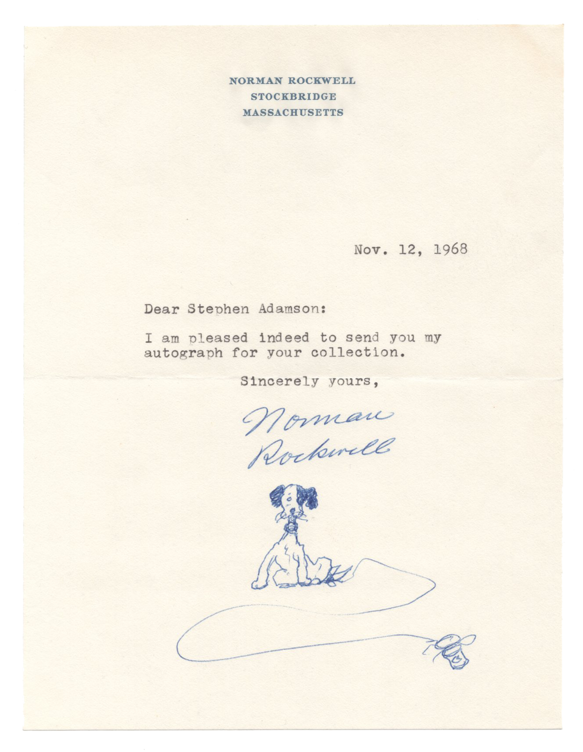 Norman Rockwell - Original Ink Drawing on Signed Letter (TLS), 1968