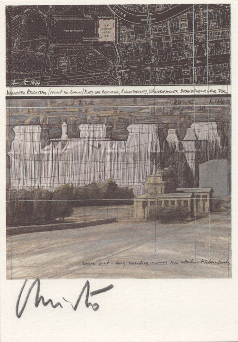 Christo - Signed &#39;Wrapped Reichstag&#39; Postcard