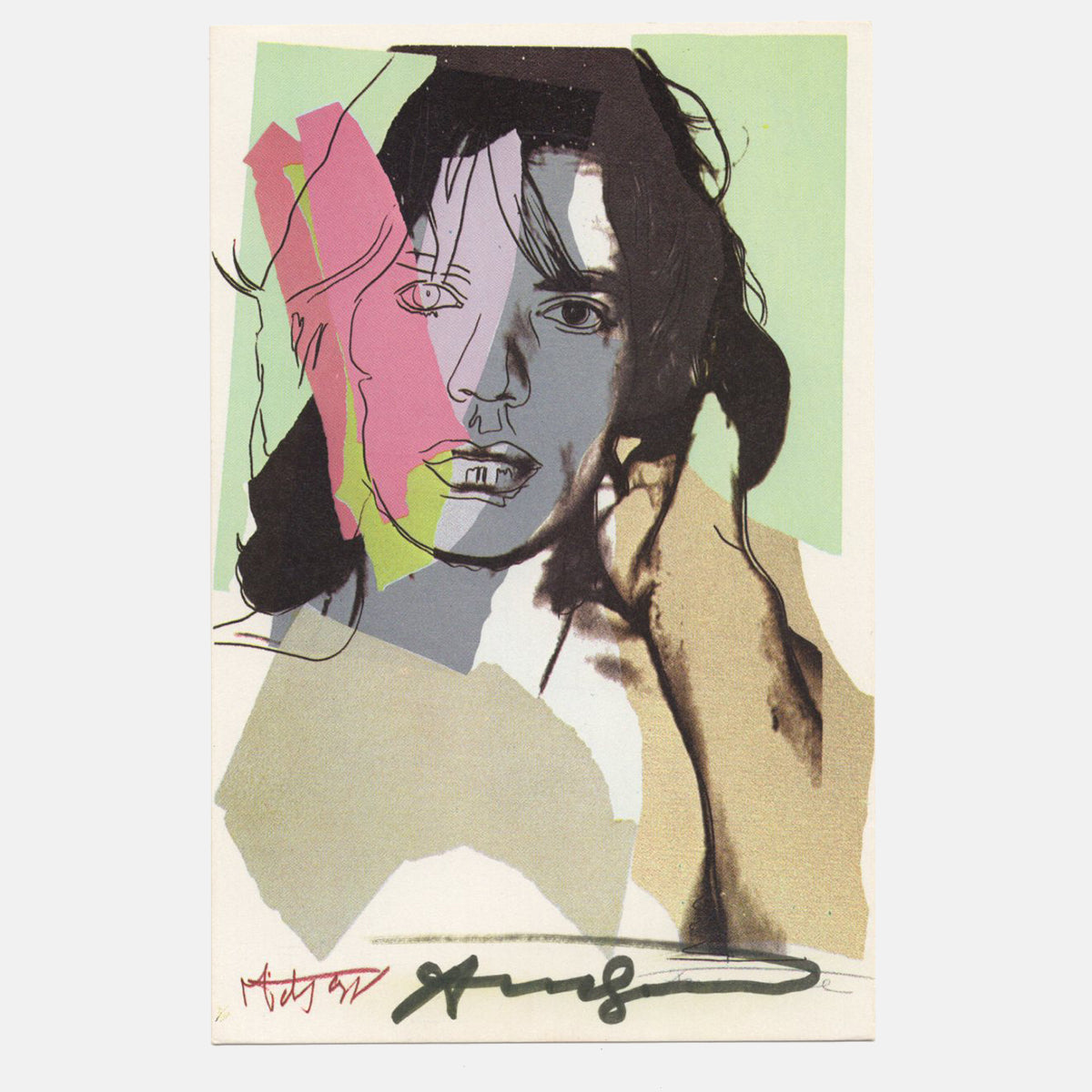 Andy Warhol Signed 1975 Lithograph - &quot;Mick Jagger 5&quot; - 4 x 6&quot;