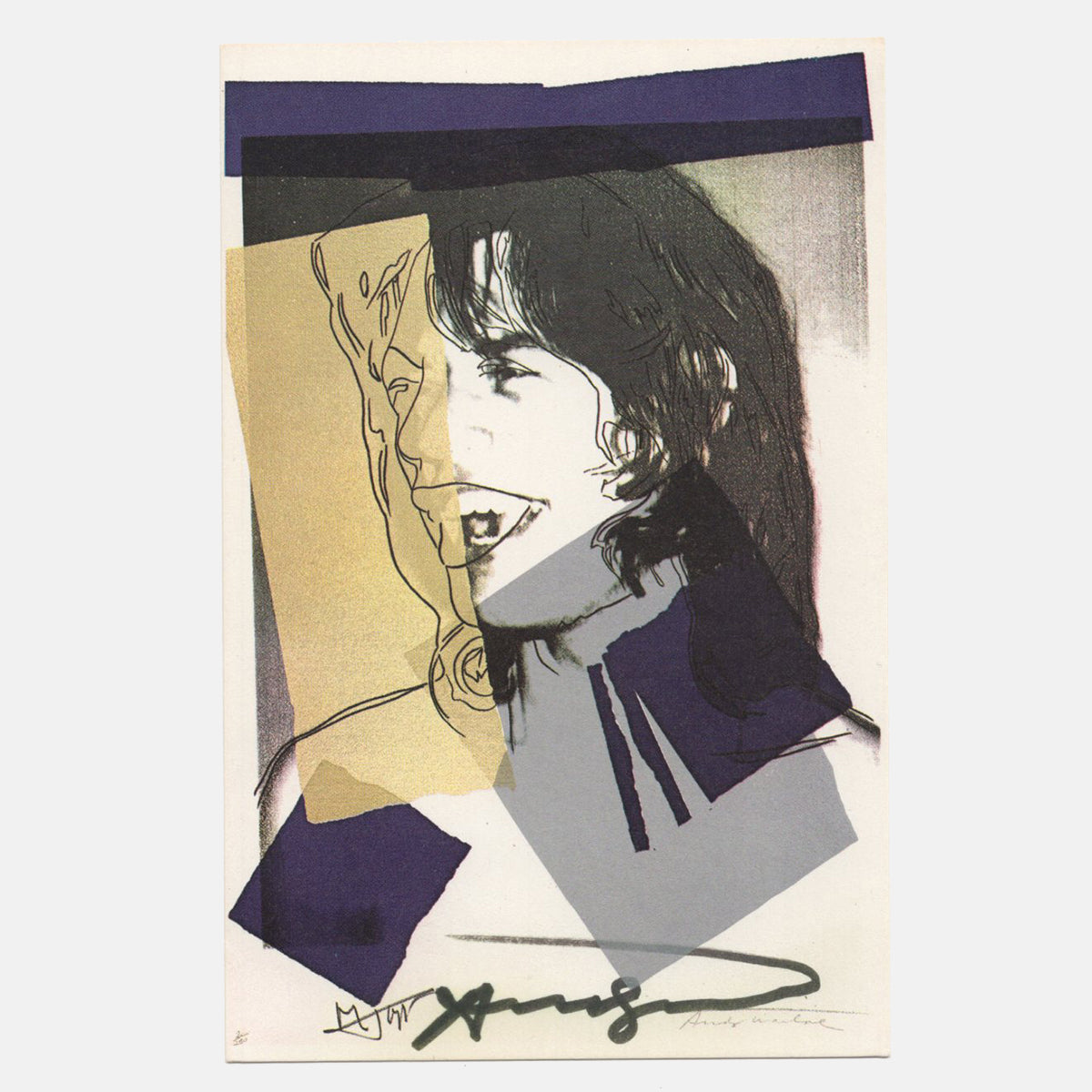 Andy Warhol Signed 1975 Lithograph - &quot;Mick Jagger 6&quot; - 4 x 6&quot;
