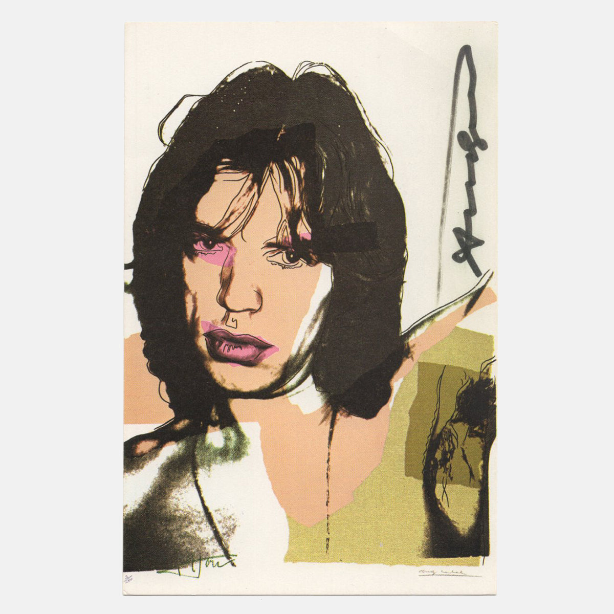 Andy Warhol Signed 1975 Lithograph - &quot;Mick Jagger 9&quot; - 4 x 6&quot;