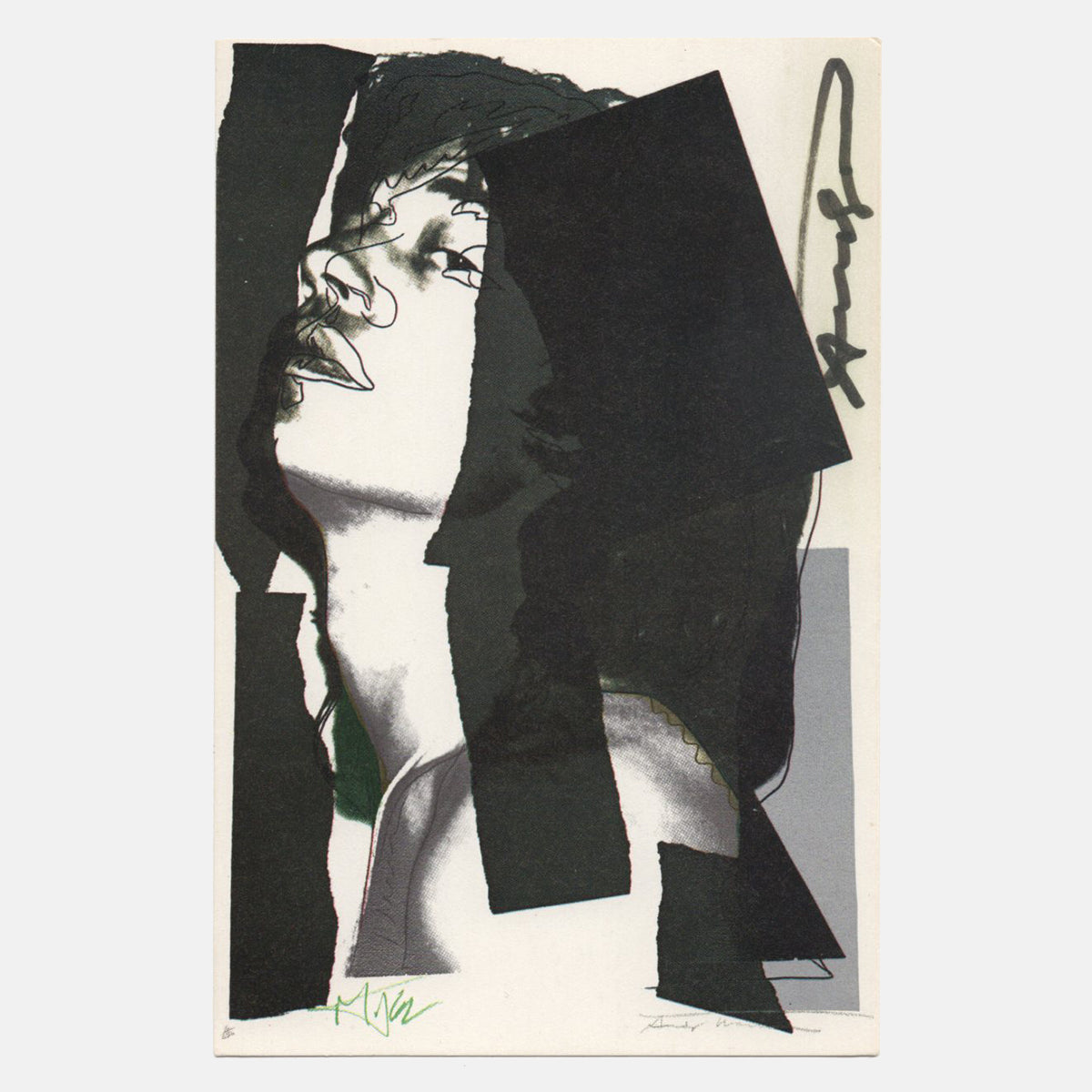 Andy Warhol Signed 1975 Lithograph - &quot;Mick Jagger 10&quot; - 4 x 6&quot;